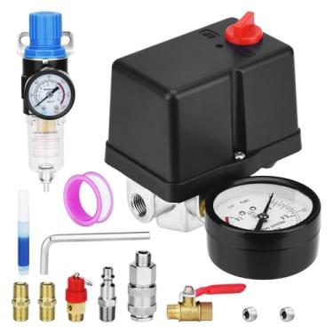Imagem de Válvula de controle universal do interruptor de pressão do compressor de ar (90-120 PSI, 110V-240V) com regulador de 0-180 PSI e válvula de alívio de pressão de segurança - peça de substituição de 4