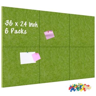 Imagem de Azulejos de feltro de cortiça, 6 pacotes de 30,5 x 30,5 cm 1/5.1 cm quadro de avisos de cortiça autoadesivos para paredes com 60 pinos para decoração de casa, escritório, cozinha, escola, exibição,