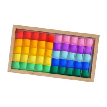 Imagem de Dynwave 50 Peças de Blocos de Cubos de Acrílico Arco-íris, Combinação de Cores, Empilhamento, Treinamento Sensorial