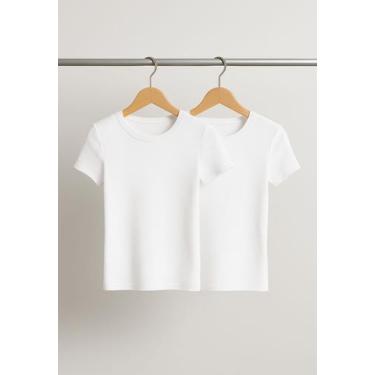 Imagem de Kit 2 Blusas Básicas Manga Curta Canelada Brancas Salvatore - Salvator