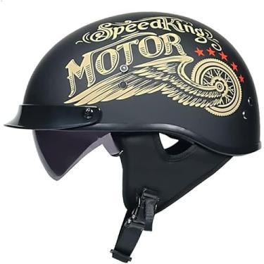 Imagem de Capacete De Motocicleta Retro Meio Capacete Capacete Chopper Dot/Ece Viseira De Certificação Vintage Motocicleta Meio Capacete Meio Shell Capacete A Jato Piloto De Bicicleta, C, L = 59?60cm