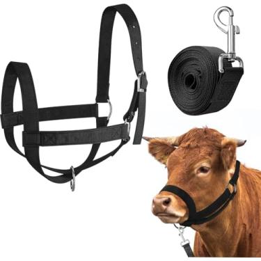 Imagem de Cabresto De Gado De Vaca Cabresto De Bezerro Ajustável Com Corda Principal Para Cavalo Em Miniatura Burro Cabra Potro De Nylon Cabresto De Gado Treinamento, Black, L