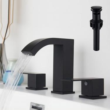 Imagem de SevenGelok Torneira de banheiro preta 3 furos torneira de banheiro generalizada 20 cm com pia ralo pop-up com conjunto de transbordamento duas alças torneiras de aço inoxidável SUS304 20-30 cm preto