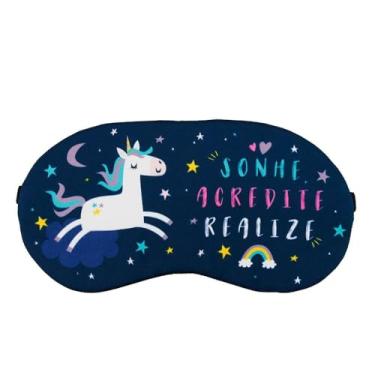 Imagem de Máscara de Dormir Unicórnio, Design Noturno com Estrelas, 10 x 19,5 cm, Material em Neoprene e Poliéster, Azul