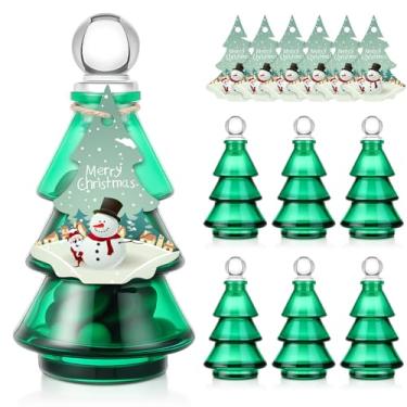 Imagem de Vesici 6 peças de pote de doces de Natal com tampa, lindo recipiente de árvore de Natal, lanches cobertos de doces com cartão de Natal para decoração de mesa, presentes de Natal, festivais