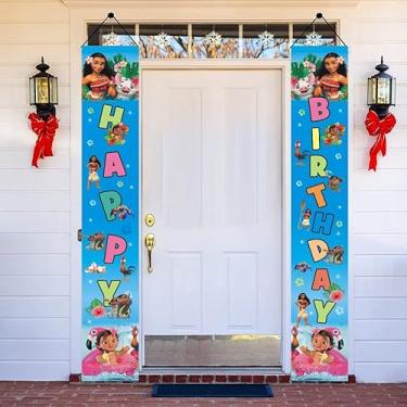Imagem de 2 peças Moanana sinal de alpendre de aniversário faixa para pendurar na porta suprimentos de festa para decoração de porta de crianças