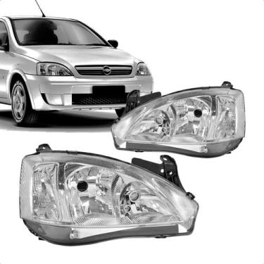 Imagem de Farol Lado Direito LD Cromado Lente Raiada Corsa 2003 a 2007 Substituição Automotiva Encaixe Preciso Iluminação Eficiente Material Resistente Instalação Prática