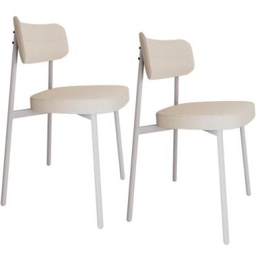 Imagem de Kit 02 Cadeiras Estofada Para Sala De Jantar Astrid Branco C01 Linho P