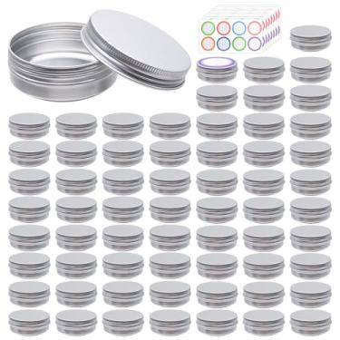 Imagem de Pacote com 64 frascos de alumínio de 59 ml, latas redondas de metal com tampa de parafuso para barras de loção, bálsamos, creme, pomada, especiarias, artigos de higiene pessoal