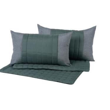 Imagem de Kit Peseira Manta de Cama Sofá Queen King Copacabana 5 Peças Percal 300 Fios Acompanha 2 Almofadas Cheias (Verde, King)