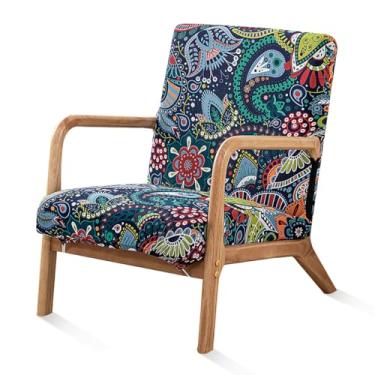 Imagem de SONNACH Capa de cadeira moderna de meados do século, capas de cadeira com detalhes elásticos com braços, capas de poltrona de leitura impressas laváveis para sala de estar (G)