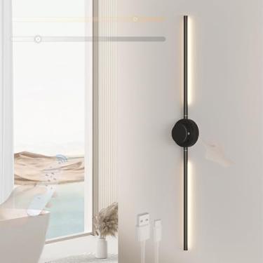 Imagem de GZZBMY LED Bateria Lâmpadas de Parede com Controle de Toque Controle de Toque Lâmpada de Parede Regulável Moderna Rotação 360° Iluminação de Parede Magnética Sem Fio para Quarto Sala Escada (Preto