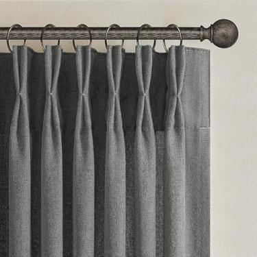 Imagem de Cortinas semitransparentes com pregas cinza escuro 246 cm de comprimento para quarto, cortina moderna com filtro de luz plissada de linho texturizado com 2 painéis, 2 painéis, cortinas virais de 2,8 m
