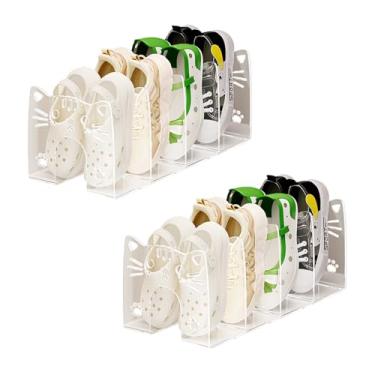 Imagem de Pacote com 2 sapateiras infantis, 4 seções, organizador empilhável de armazenamento de sapatos para adultos, prateleira para bebês pequenos, divisória de prateleira de bolsa, classificador de arquivos