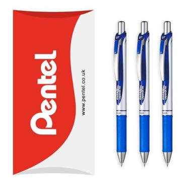 Imagem de Pentel Caneta de tinta gel líquida retrátil EnerGel XM BL77 – 0,7 mm – 54% reciclada – Pacote com 3 – Azul