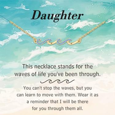 Imagem de IEFLIFE Colares de presente para mulheres - Colares de onda de zircônia banhada a ouro 14k para mulheres, presente de aposentadoria de aniversário para mãe, filha, irmã, amizade, amiga, presente de