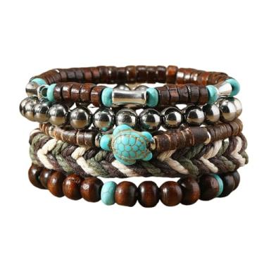 Imagem de MMIUAEG Pulseiras de turquesa natural feitas à mão com contas para botas ocidentais cabeça de boi oval flor cruz de coco pulseira para homens mulheres vintage cowboy vaqueiras joias turquesa, Medium