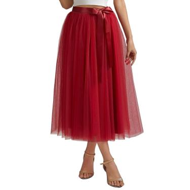 Imagem de Saia Ai-Berlisha A Line, comprimento de chá, tule para festa, baile, cor de vinho