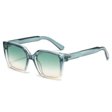 Imagem de Óculos de sol femininos com proteção UV400 graus, tendência retrô, rebite, masculino, estampa de leopardo, gradiente, laranja (azul e verde)