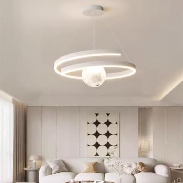 Imagem de Lustre moderno com design em anel de LED regulável, criativo, pendente, luz para sala de estar, grande, decorativo, luminária suspensa, altura ajustável, lâmpada de quarto, adequada para ilu