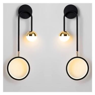 Imagem de Luminária de parede LED moderna - Luminária redonda de luxo giratória para corredor, cabeceira, sala de estar, sala de jantar, luz interna, luminária pendente de teto LED, um par