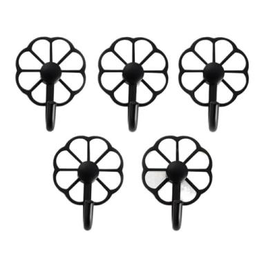 Imagem de Cabide 5 peças de metal sem furos ganchos de parede multiuso para chave, toalha, bolsas, copo, chapéu, suporte de parede (preto)
