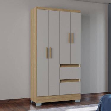 Imagem de Roupeiro 4 Portas 180cm X 91cm Nápoles Damasco /Off White