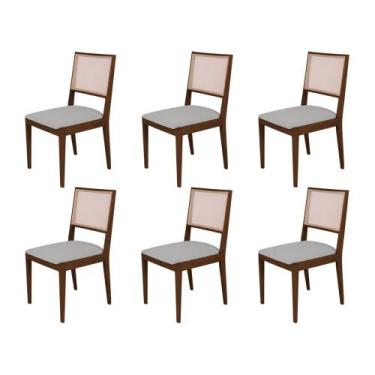 Imagem de Conjunto com 6 Cadeiras de Jantar Estofada Suellen Mel Linho Cinza Pra