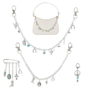 Imagem de PLIGREAT 4 estilos de correntes de pingente de bolsa turquesa, correntes para calças de 31 cm, corrente de extensão de substituição para mulheres, botas de caubói ocidentais, chaveiro, bolsa