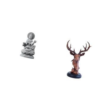 Imagem de Fenteer Estatueta de Cabeça de Veado Guan Yin Feng Shui Escultura de Buda Feminino Artesanato Chinês Estátua de Animal Decoração de Casa Peça Central Ornament