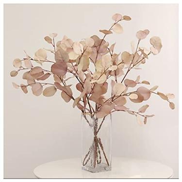 Imagem de DCYEQRQ Decoração de flores artificiais eucalipto, flores artificiais, flores secas, plantas falsas, ornamentos de flores em pé, sala de estar, escritório, decoração de festa, cores de outono, flores