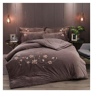 Imagem de AKALNNB Jogo de lençol de cama de inverno de veludo coral de veludo coral com quatro peças de pelúcia espessa de flanela e lençol de cama confortável