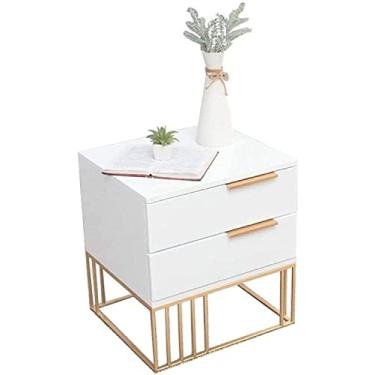 Imagem de Mesa de cabeceira lateral com moldura dourada de metal, 2 gavetas, mesa de cabeceira, quarto, caixa de armazenamento