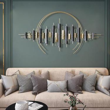 Imagem de Decoração de parede de metal grande redonda para sala de estar, arte de parede de metal geométrico moderno, esculturas de parede 3D grandes feitas à mão para sala de jantar, quarto, entrada, cozinha