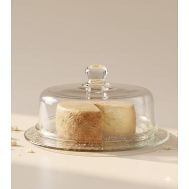 Imagem de Queijeira de Vidro com Cúpula e Prato Decorado 23cm, Boleira Pequena de Vidro, Porta Frios Ideal para Servir e Conservar Queijos, Bolos e Sobremesas, Design Clássico para Mesa Posta