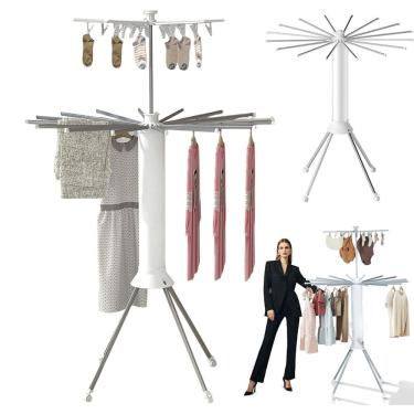 Imagem de Varal Roupa Duplo Dobravel Chao 2 Andares Robo Portatil 360 Graus Estende Seca Pano Lençol Toalha Suporte Lavanderia