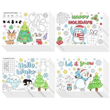 Imagem de ANGOLIO Páginas para colorir de jogos de inverno - 32P Hello Winter Scene Activity Game Coloring Posters para crianças, Happy Holidays, boneco de neve, pinguim, faça você mesmo, artesanato, sala de