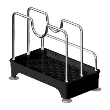 Imagem de MotiveTech Suporte para Tampa de Panela de aço Inoxidável, Organizador de Tampa de Panela, Suporte para Panelas E Potes, Prateleira de Armazenamento, Tábua de Co, Preto Prateado, Tamanho real