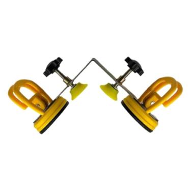 Imagem de Gralara Ferramenta de Instalação de Ajuste de Costura de Pedra de 90 Graus, Grampos de Canto, União de Costura Resistente E Nivelamento para Laje de Pedra E M, 2 Ventosas Amarelas, Tamanho real