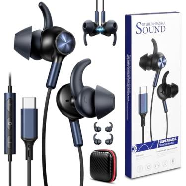 Imagem de Fones de ouvido USB C com fio para jogos com microfone para músicos, cancelamento de ruído USB tipo C em fones de ouvido para iPhone 16 15 Samsung Galaxy S25 S24, fones de ouvido estéreo HiFi para