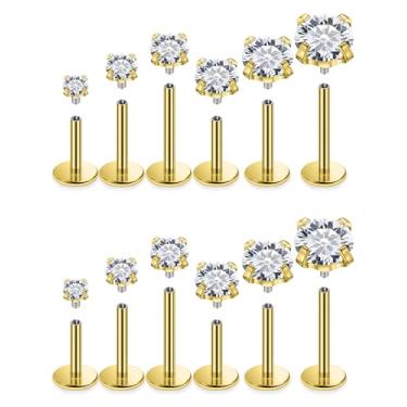 Imagem de Xnsjeyy Brincos de nariz 14G 16G com rosca interna e costas planas 316L aço cirúrgico tragus para frente hélice concha cartilagem lóbulo brincos stud medusa labret monroe piercing de lábio joias para