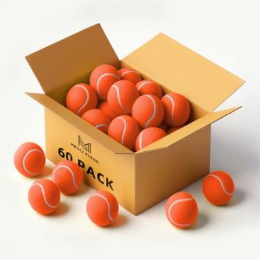 Imagem de MRYCZ FYRHD Pacote com 60 bolas de tênis, bolas de tênis de treinamento, bolas de brincar de cachorro de estimação, bolas de tênis de prática com bolsa de malha para transporte e treinamento de