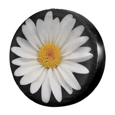 Imagem de Delerain Capa de pneu sobressalente Daisy para trailer trailer SUV caminhão e muitos veículos, capas de roda protetor solar à prova d'água (15 polegadas para diâmetro 68.6 cm-73.7 cm)