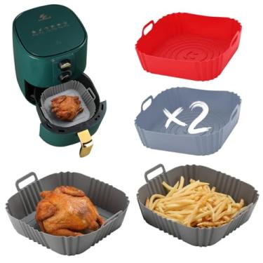 Imagem de Kit 2 Formas de Silicone Quadradas Antiaderente para Air Fryer, Reutilizável, com Alças Laterais, 22,5x20x5,5cm, Fácil Limpeza