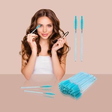 Imagem de G2PLUS Escova de cílios 100 peças, varinhas de rímel descartáveis, pincéis de spoolie de cílios azul cristal para maquiador, extensão de cílios, salão, viagem e maquiagem de casamento