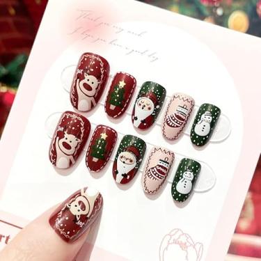 Imagem de Unhas falsas de Natal, presentes de Natal, almofadas de unhas, adesivos de unhas (modelo de uso (cola + cola de geleia + tira de areia + tablet de limpeza + bastão removedor de unhas))