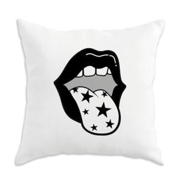 Imagem de Capas de almofada modernas para lábios e língua, 45,7 x 45,7 cm, decoração de estrelas para sofá quarto, preto e branco