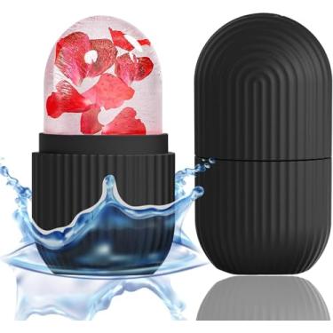 Imagem de Bolas de massagem em forma de cubo de gelo para rosto, olhos e pescoço – Molde de gelo de silicone para condicionamento natural e cuidados com a pele (preto)
