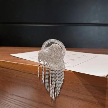 Imagem de Capa para Galaxy Z Flip5 com borla de diamante e suporte magnético em forma de coração com corrente (apenas para Galaxy Z Flip5)