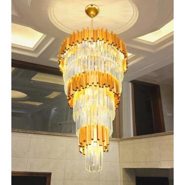Imagem de cenozo Lustre de cristal grande de 61 cm x 198 cm para sala de jantar, 1 camada, luminárias lustres redondos para sala de estar, cozinha, ilha, hall de entrada, dourado
